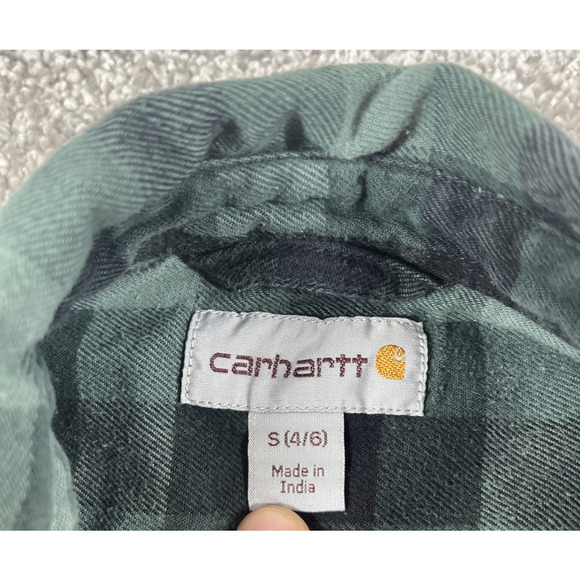 Carhartt Flannel Shirt Womens Small Gingham Plaid Button Up Outdoors Fall Green - Picture 3 of 10